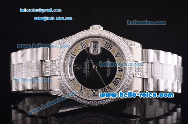 Rolex Day-Date Swiss ETA 2836 Automatic Movement Diamond Bezel with Roman Markers and Diamond Bracelet - Click Image to Close